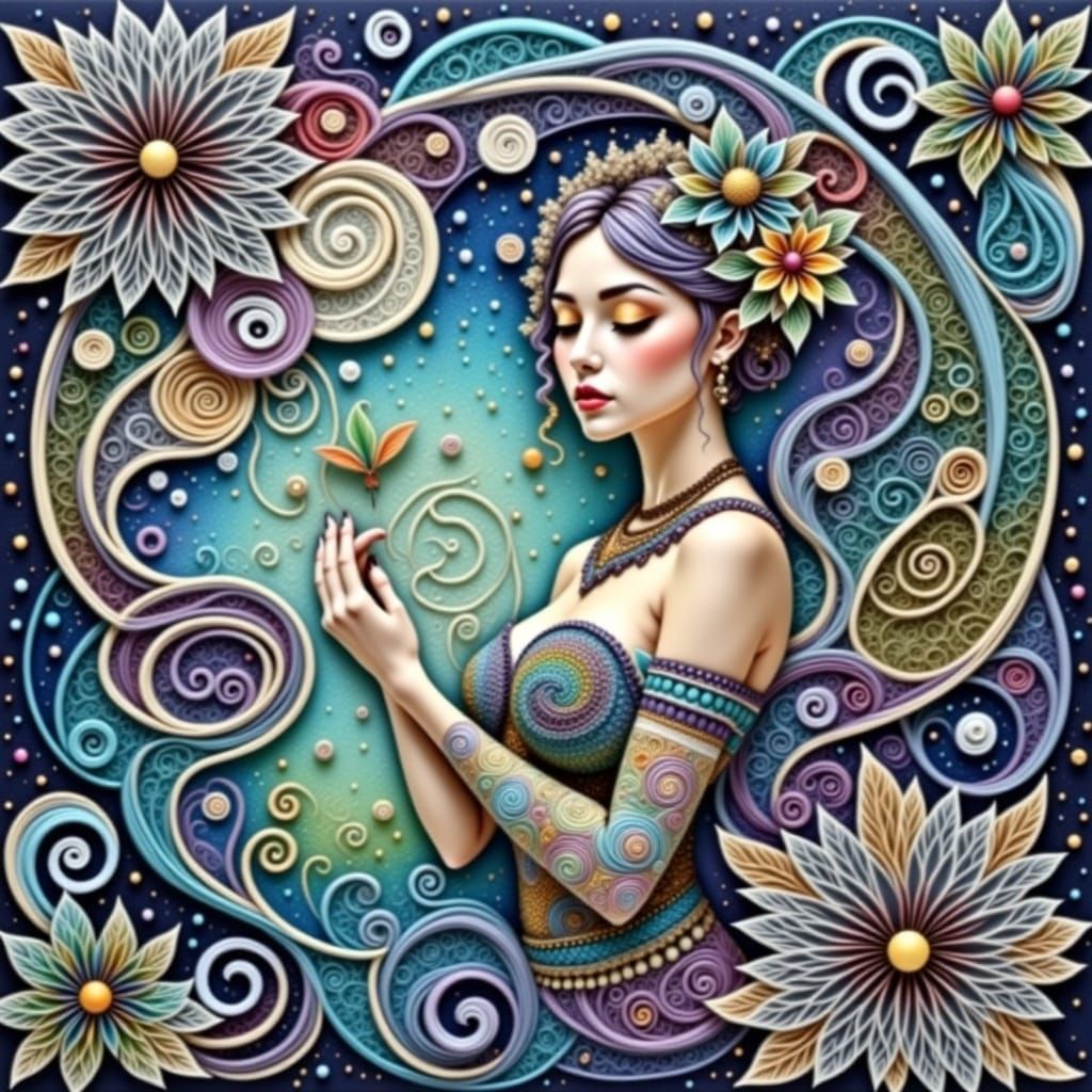 Intricate Alcohol Ink Fantasy Illustration with Drifting Col...