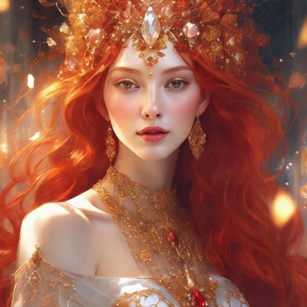 Anime Portrait: Red-Haired Woman with Fiery Eyes