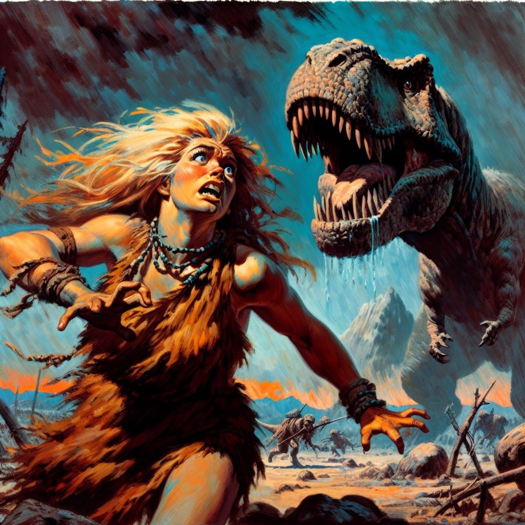 Voluptuous Cave Woman's Terrifying T-Rex Encounter