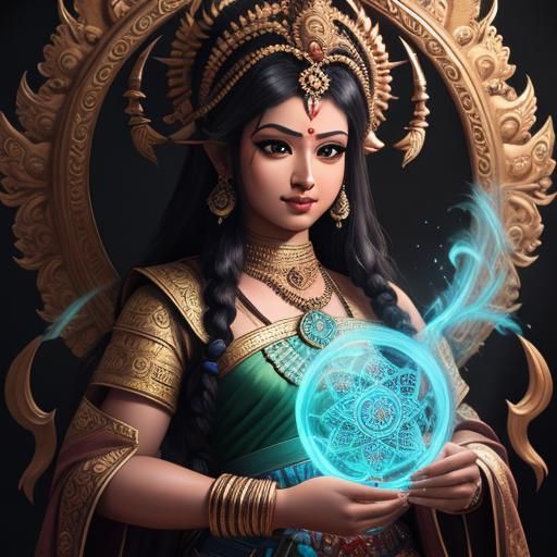 Hyperrealistic Portrait of Hindu God Saraswati