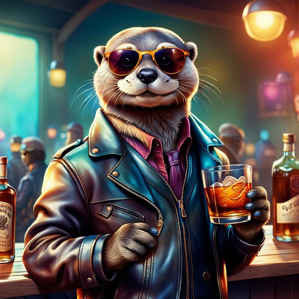Cool Otter at Party: Digital Art in Playful Style