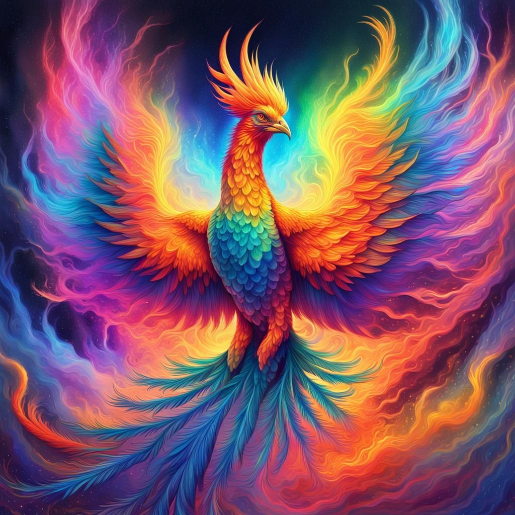Rainbow Phoenix in Holographic Cosmic Illustration