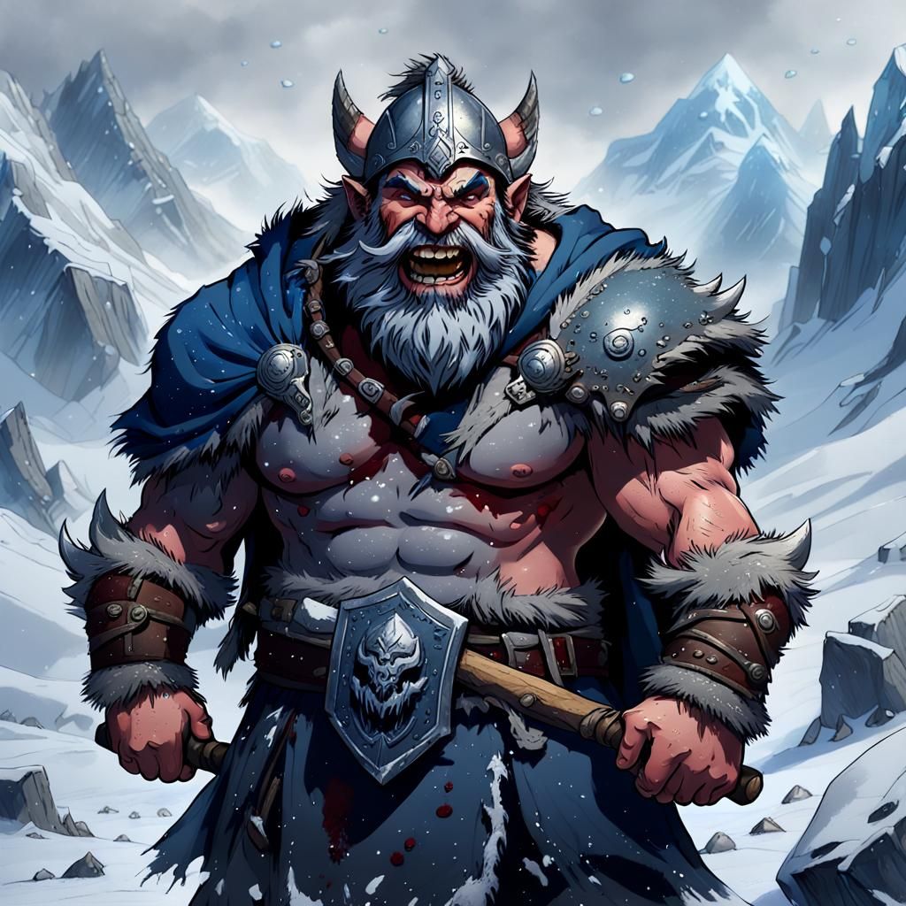Dwarf Barbarian in Icy Tundra, Fantasy Art