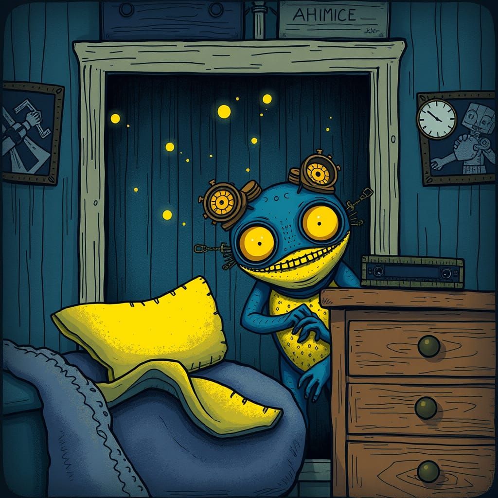 Steampunk Creature Hiding: A Burton-esque Vision