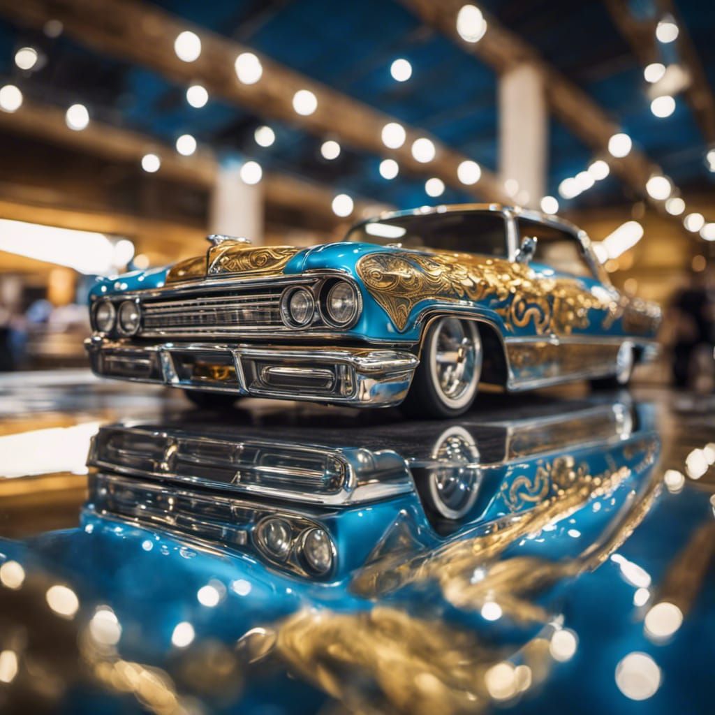 Engraved Lowrider Car in Chrome, Blue and Gold