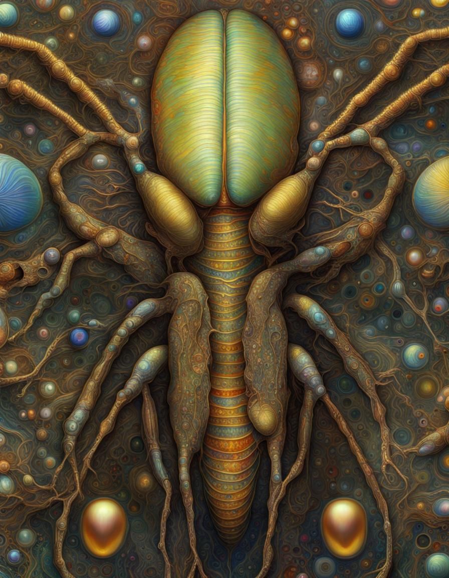 Alien Insect Dissection in Klimt Style