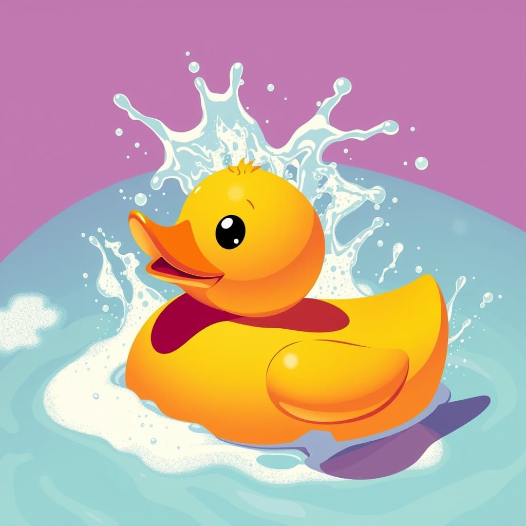Vibrant Rubber Duck in a Futuristic Bathtub Scene