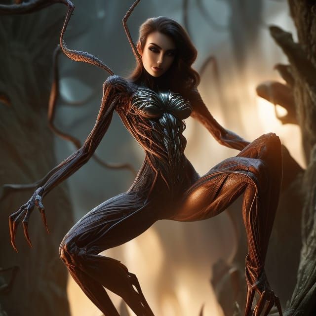 Sinister Spider Woman with Intricate Web Details