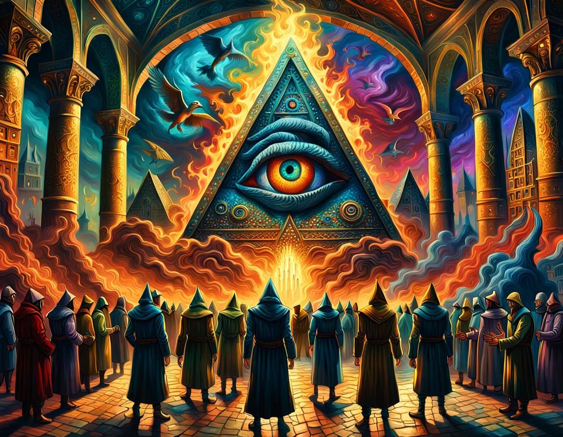 Illuminati Meeting in Neo-Impressionistic Style