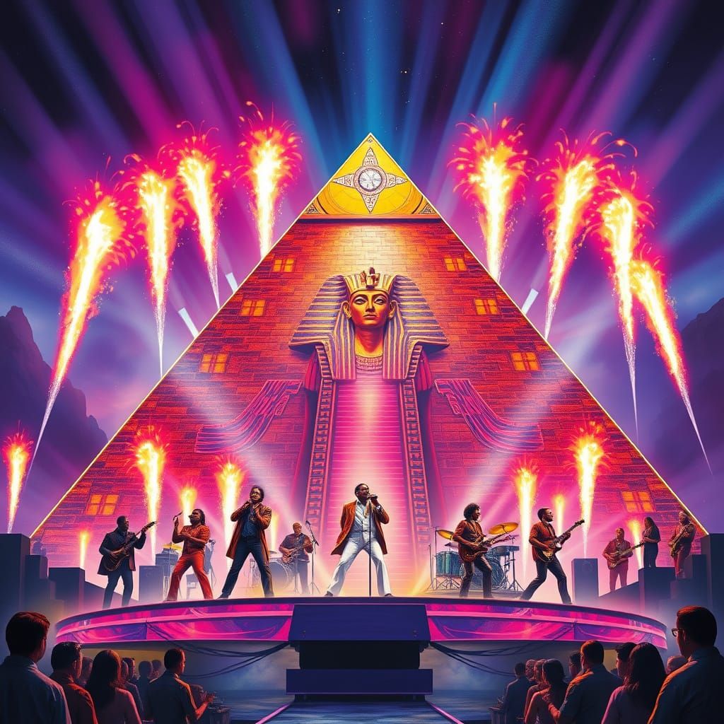 Legendary Band Performs on Futuristic Pyramid Stage