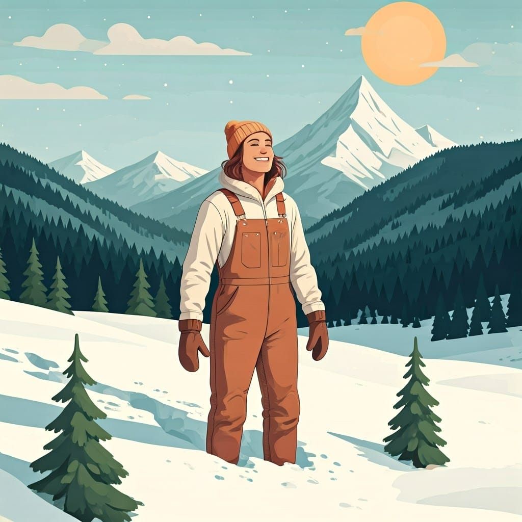 Winter Wonderland of Joy in Folk-Art Style