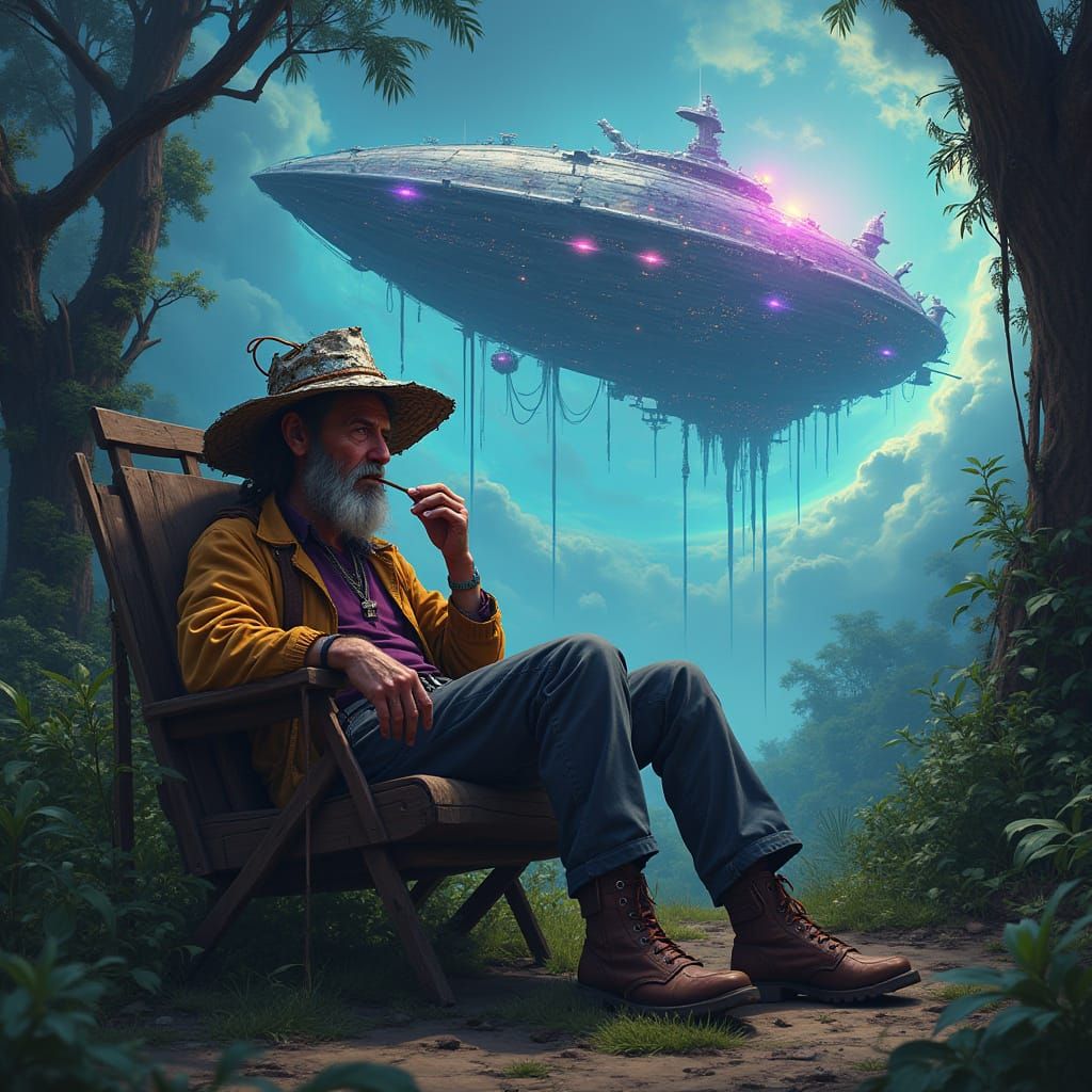 Ethereal Alien Encounter in a Surreal Backyard Oasis