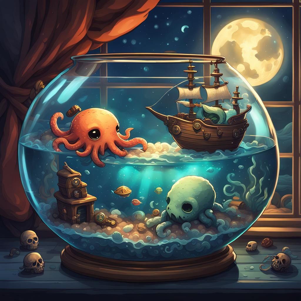 Chibi Kraken Dreamscape in Fishbowl