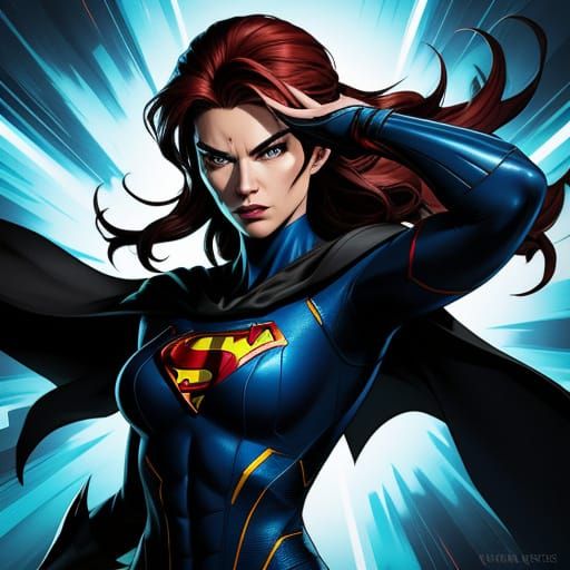 Superheroine M in Dynamic Comic Book Art Style