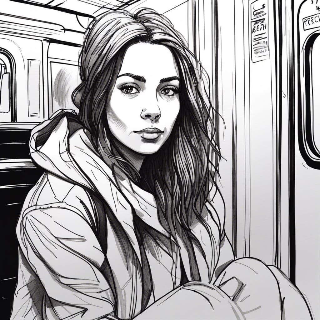 Subway Portrait: Urban Sketch in Black Ink
