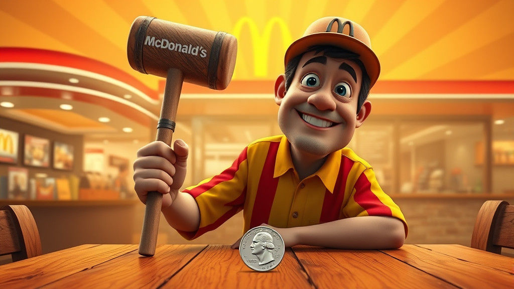 Cartoon Man with Mallet Outside McDonald's Restaurant