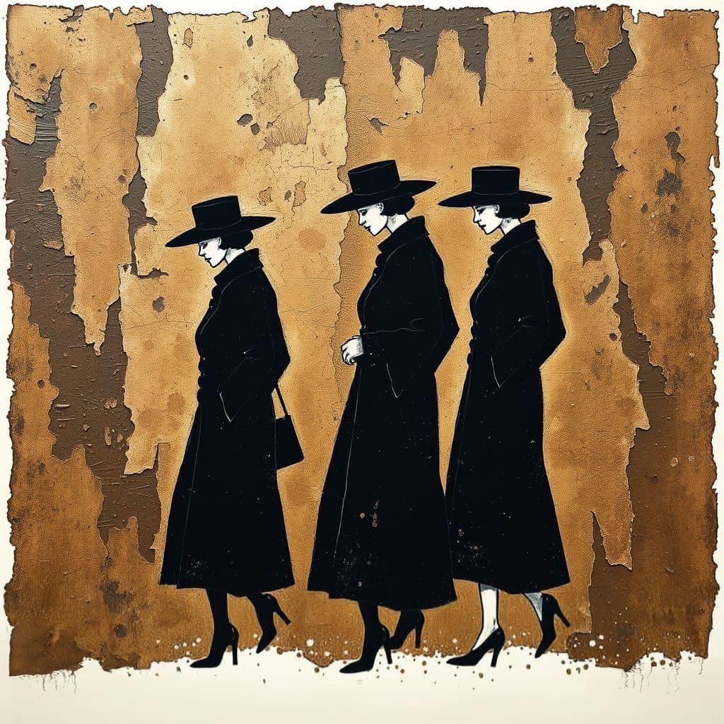 Moody Women in Mourning, Pointillist Art