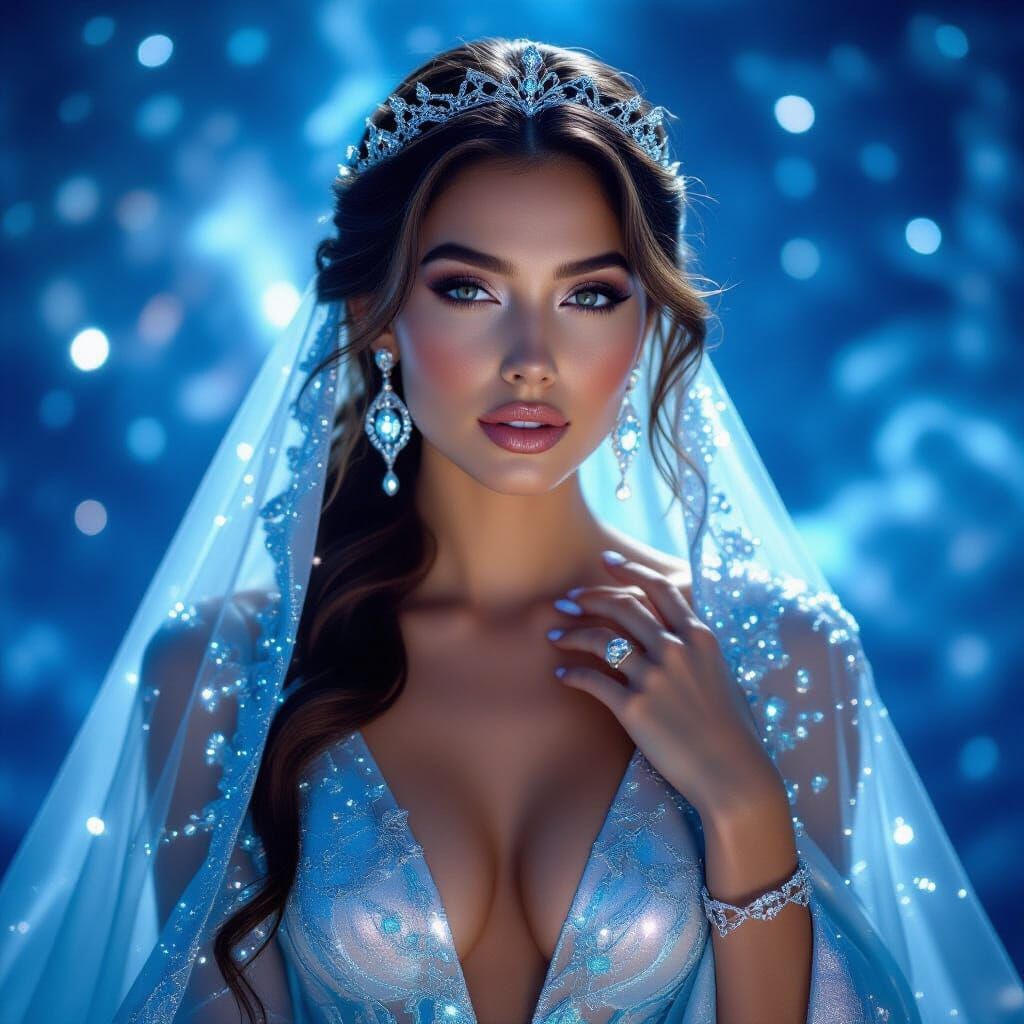 Cosmic Woman in Flowing Sapphire Robes