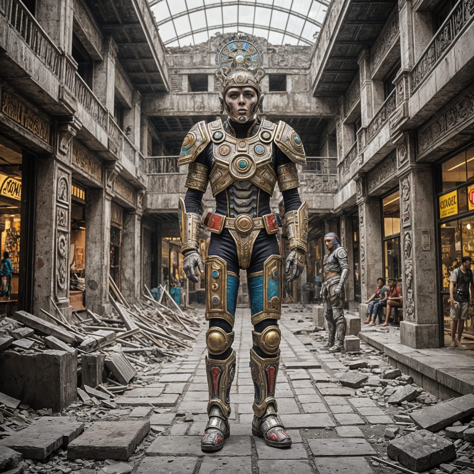 Aztec Cyborg Mall in Ruined Mexico City