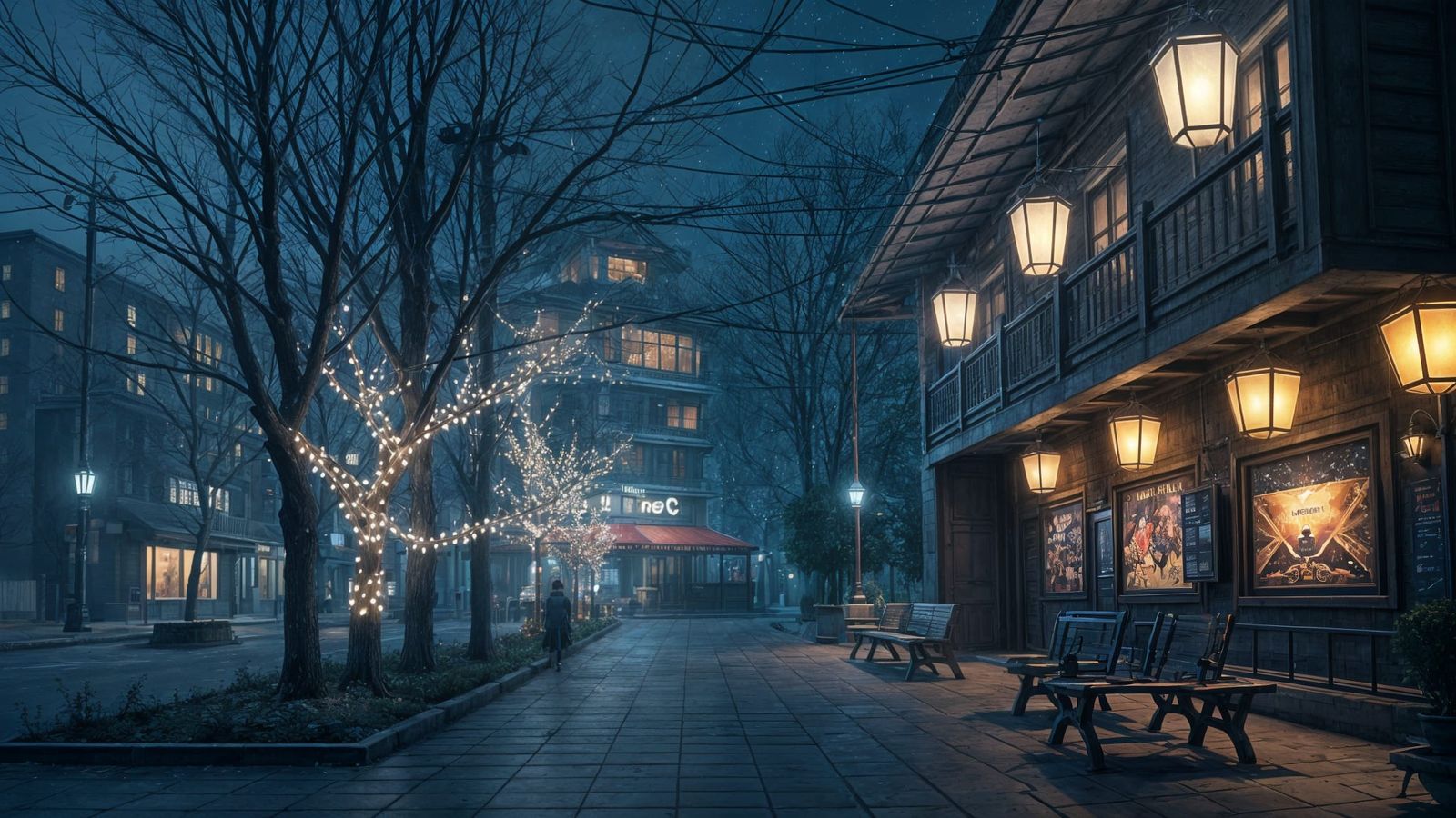 Mysterious Military Park at Night in 3D Anime Style