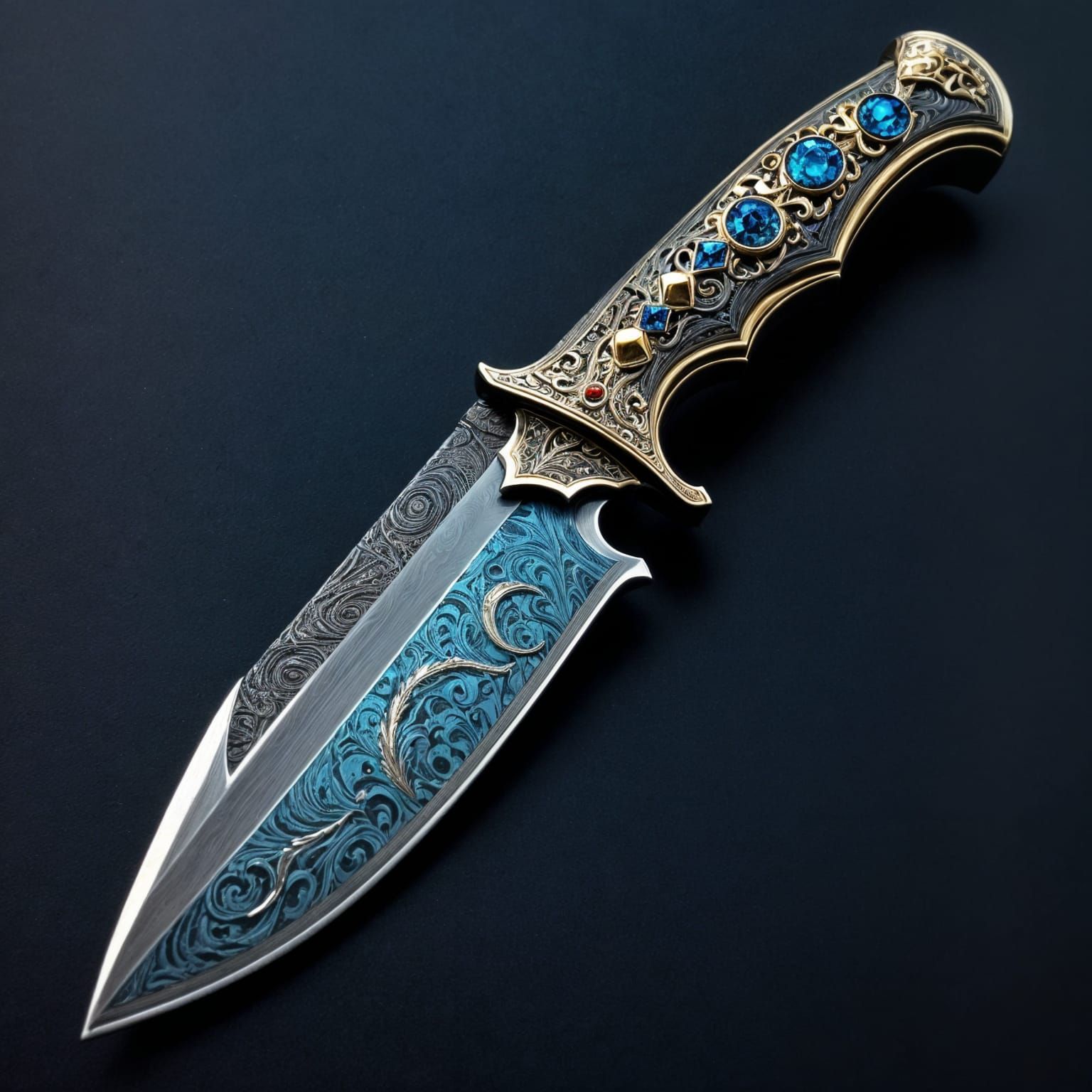 Exquisite Jeweled Damascus Steel Knife