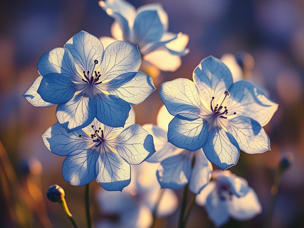 Surreal Blue Floral Scene in Ethereal Art Nouveau Style