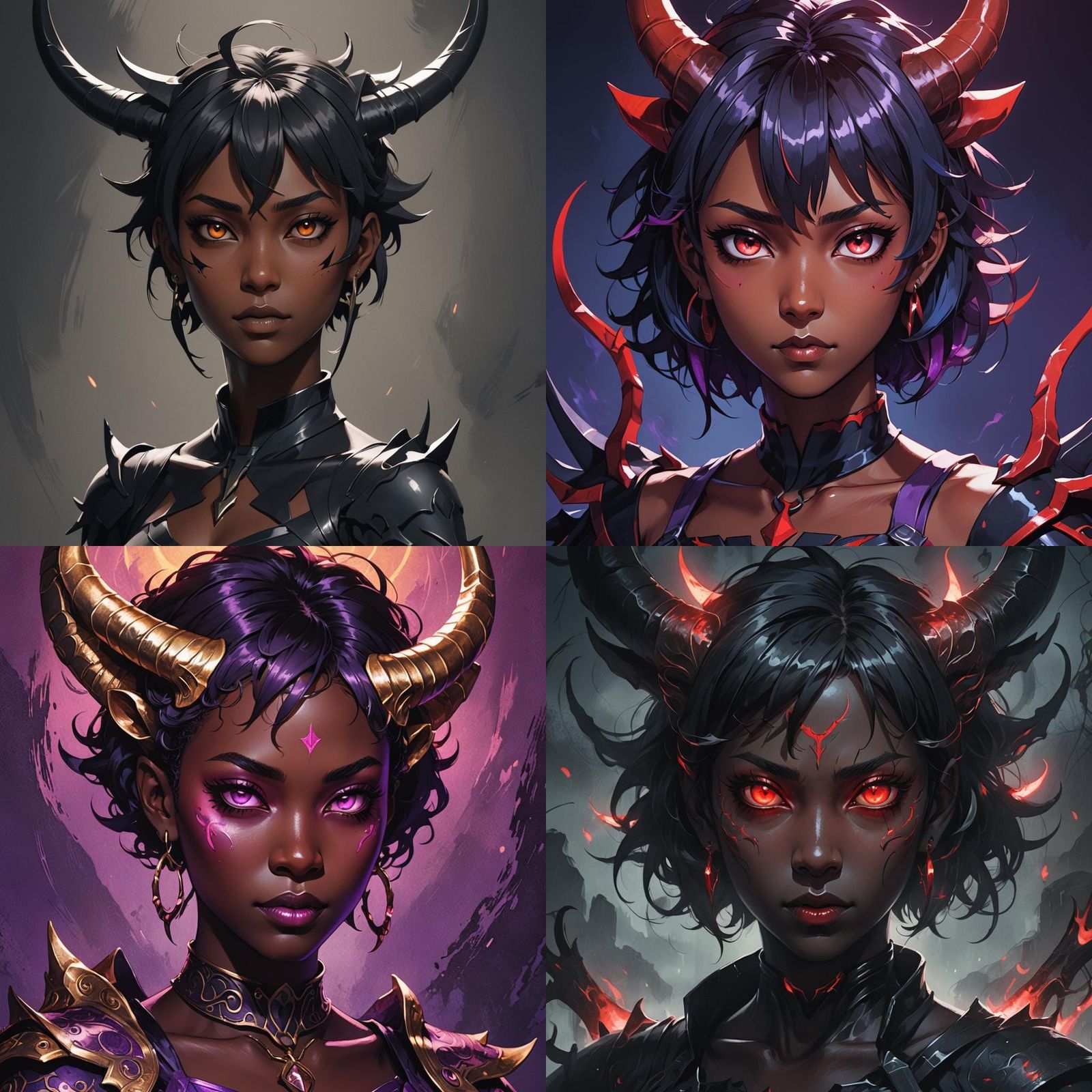 Black Demon Girl with Horns in Anime Style