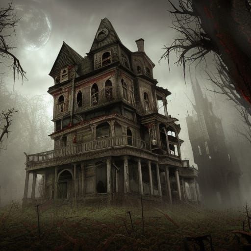 Hyperrealistic Haunted House with Zombies in Detailed Matte ...