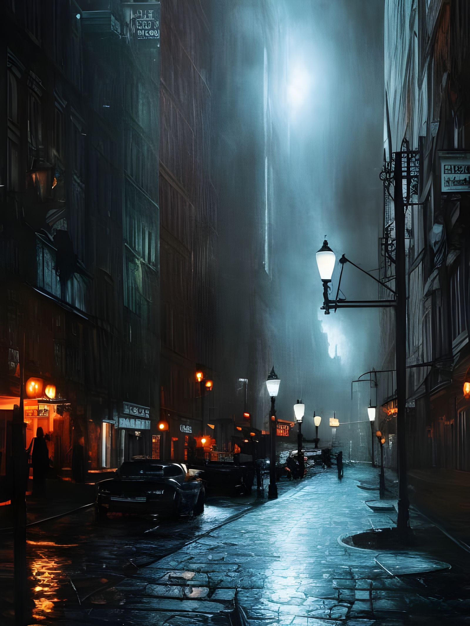 Dark City Street in Matte Painting Style