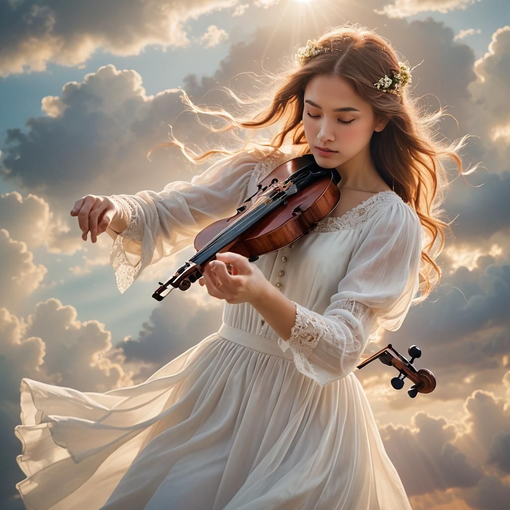 Ethereal Portrait of Girl Playing Violin