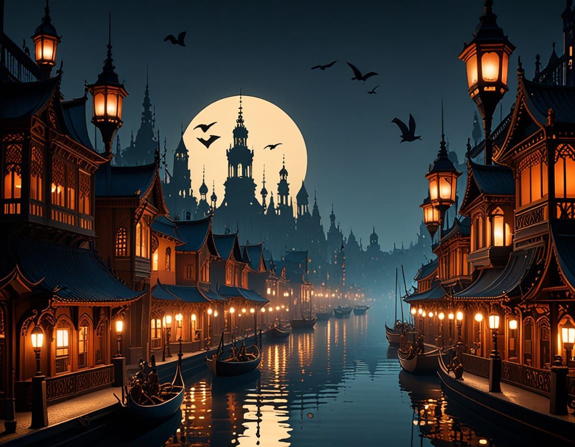 Gothic moonlit riverside