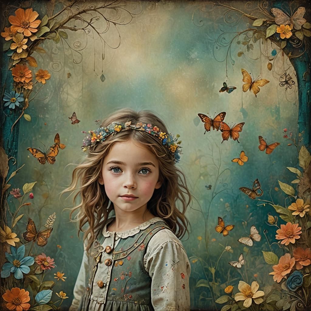 Whimsical Girl's Adventure in Gritty Wonderland