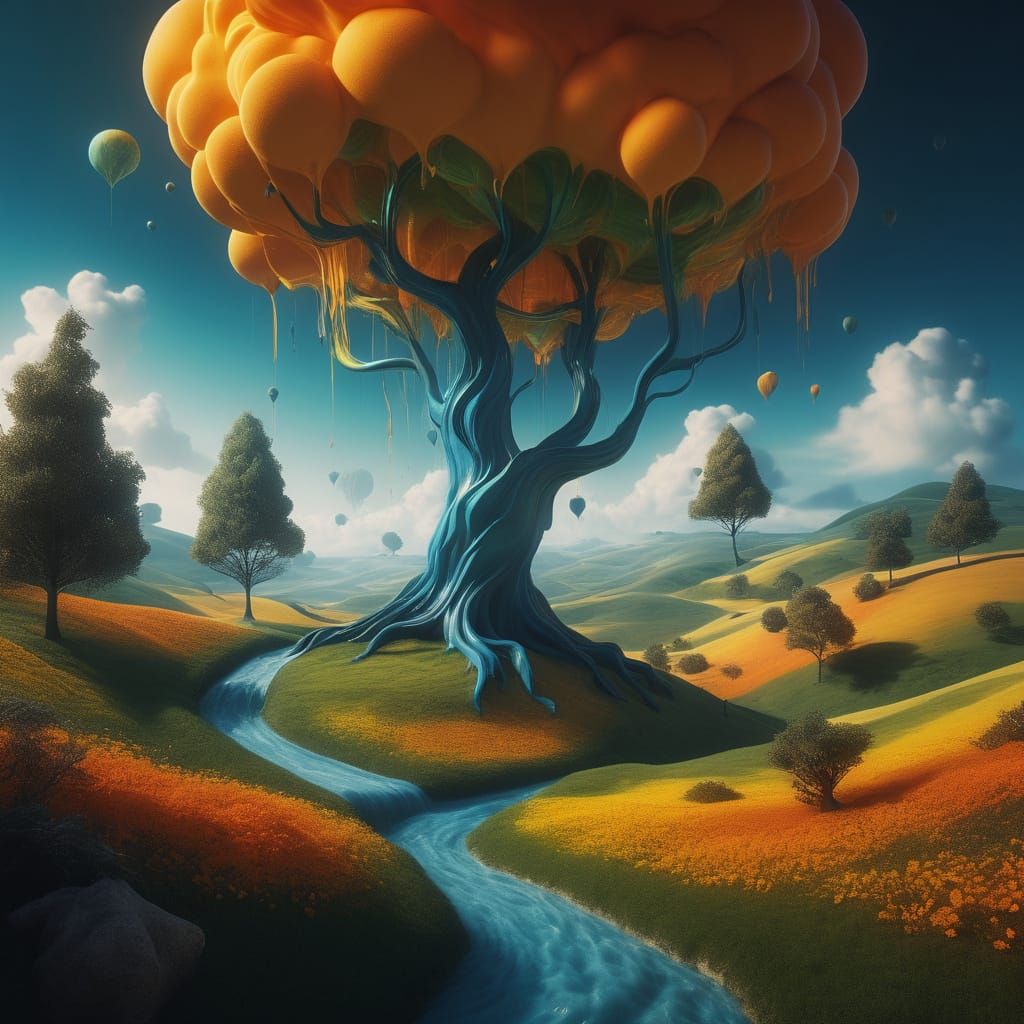 Ethereal Surrealist Dreamscape in Vibrant Colors