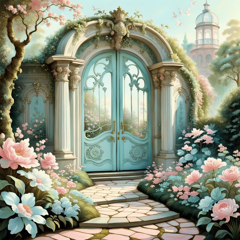 Whimsical Rococo Garden Scene