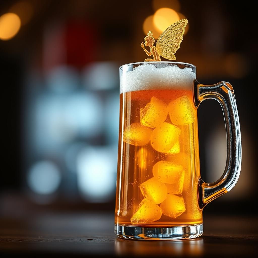 Golden Beer Jug with Beer Foam Fairy