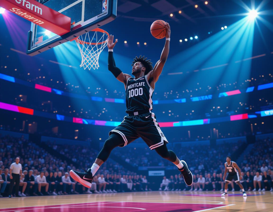 Basketball Player Slam Dunk in Neon 3D Cartoon Style