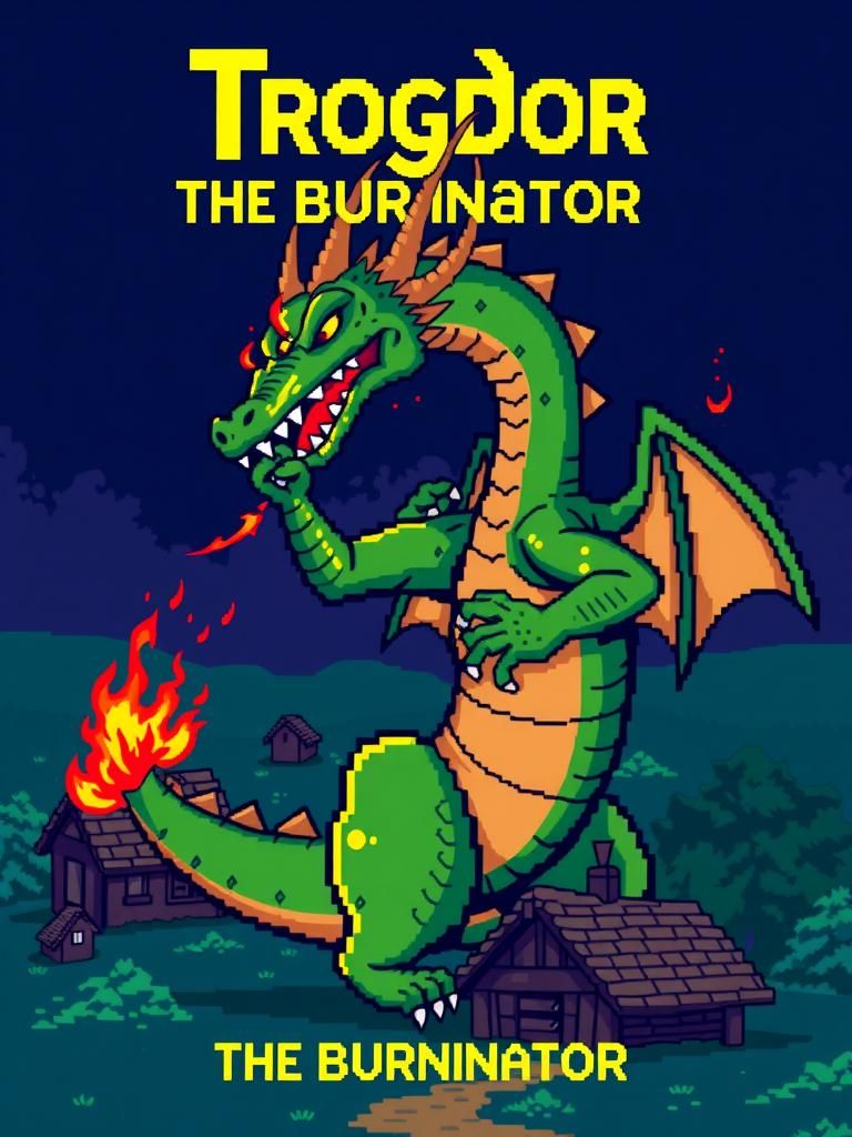 Trogdor the Burninator: 8-bit Retro Dragon Pixel Art