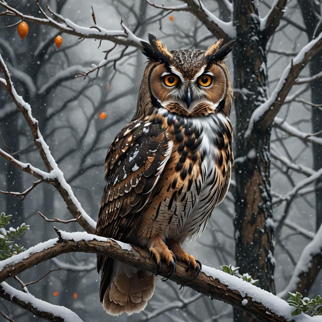 Great Horned Owl in Winter: Detailed Matte Painting