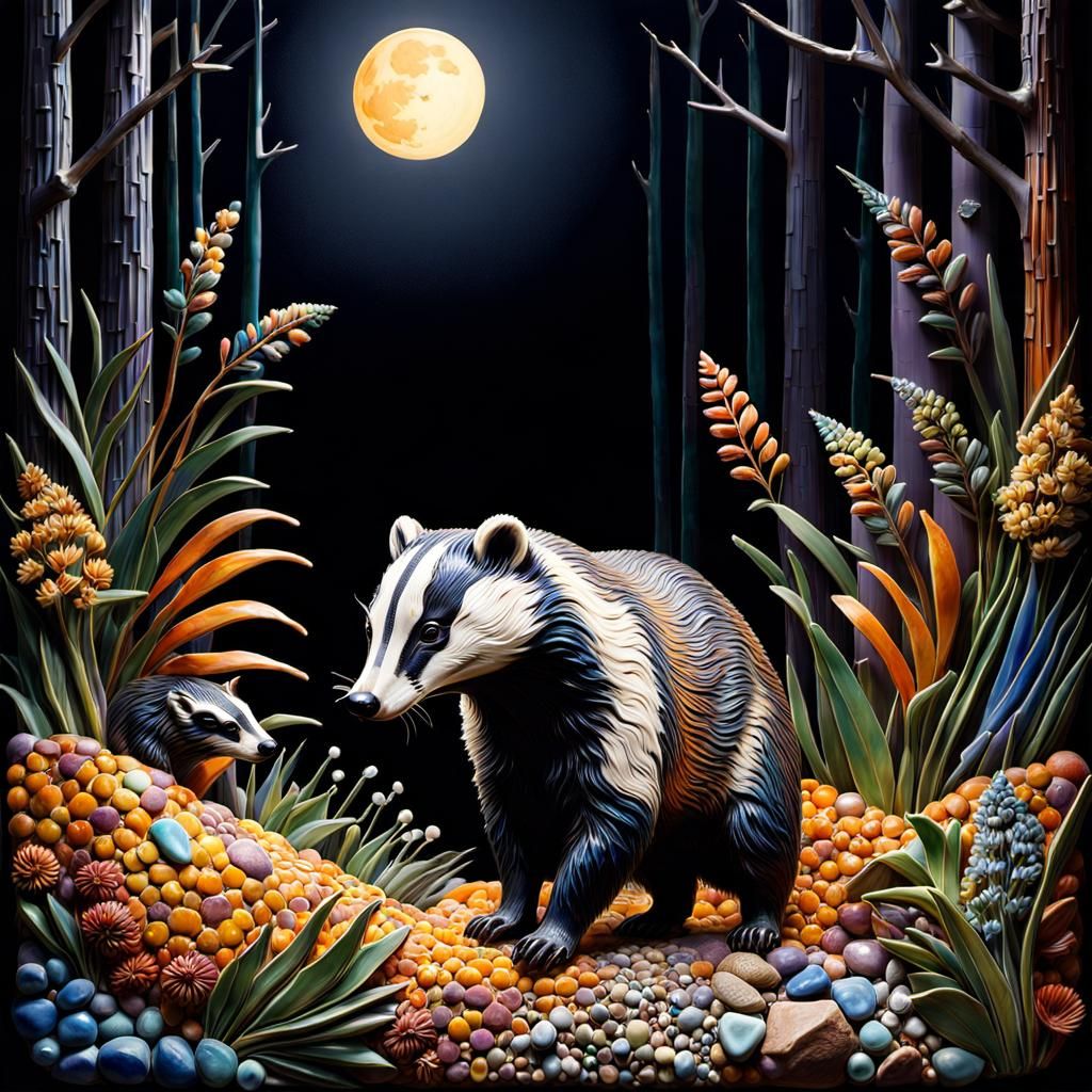 Colorful Ceramic Badger Mosaic Sculpture