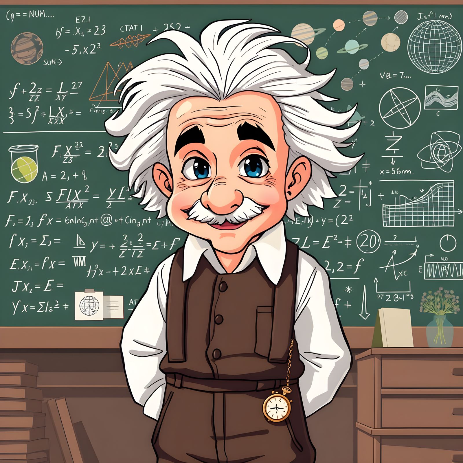 Einstein in Anime Style with Equations