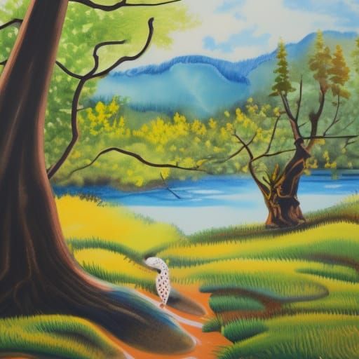 Detailed Gouache Painting Appreciating Nature