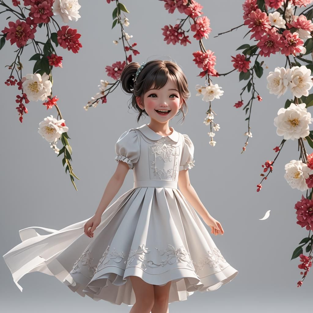 Anime Style Girl Portrait on White Background