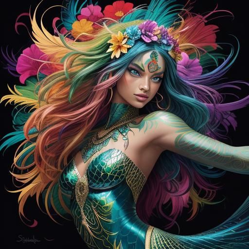 Rainbow Mermaid in Vibrant Comic Book Style