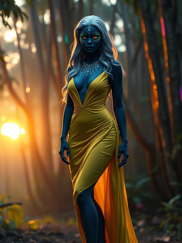 Extraterrestrial Goddess in Iridescent Rainforest