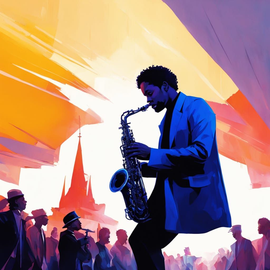 Prince of Saxophone Majesty in Vibrant Digital Brushstrokes