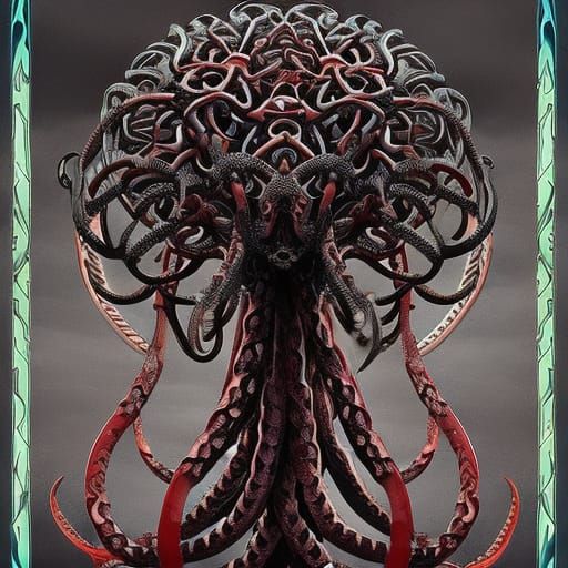 deformed deranged brain with thunderous tentacles, horror movie poster, shock body horror digital illustration dendriti...