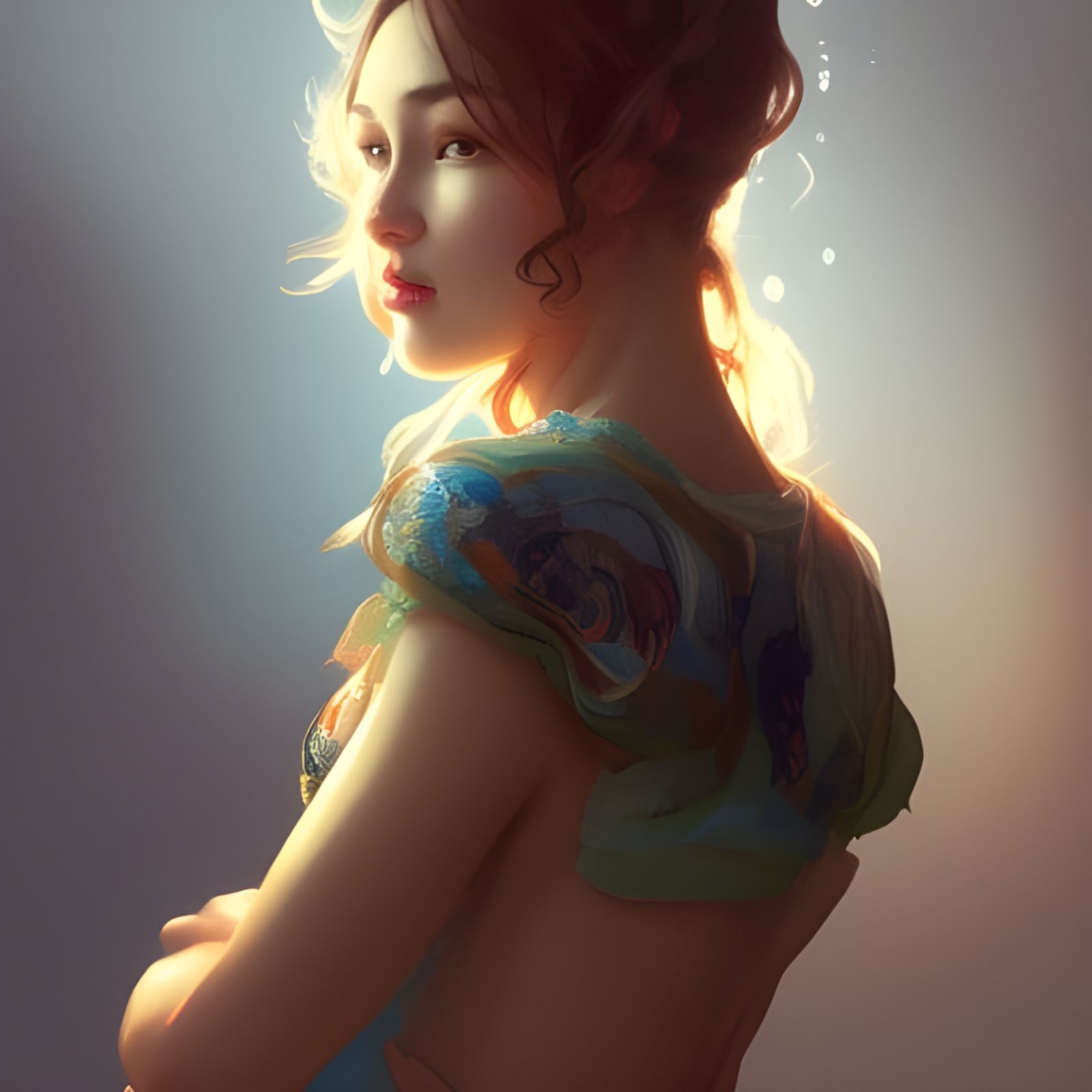 Girl in Pyjamas Portrait, Digital Art