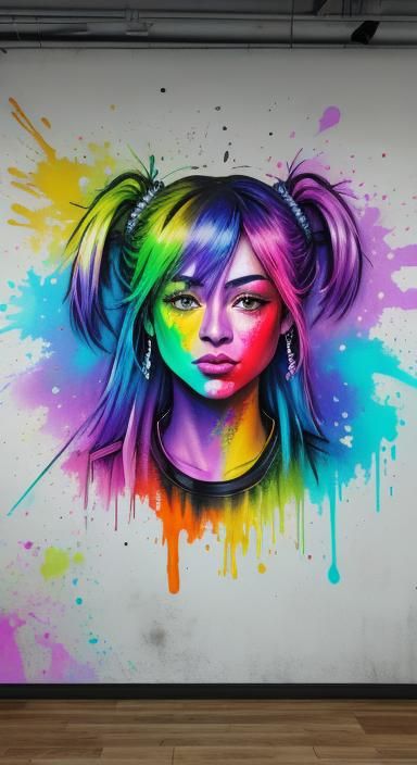 Rainbow Office Desk in Gritty Graffiti Art Style