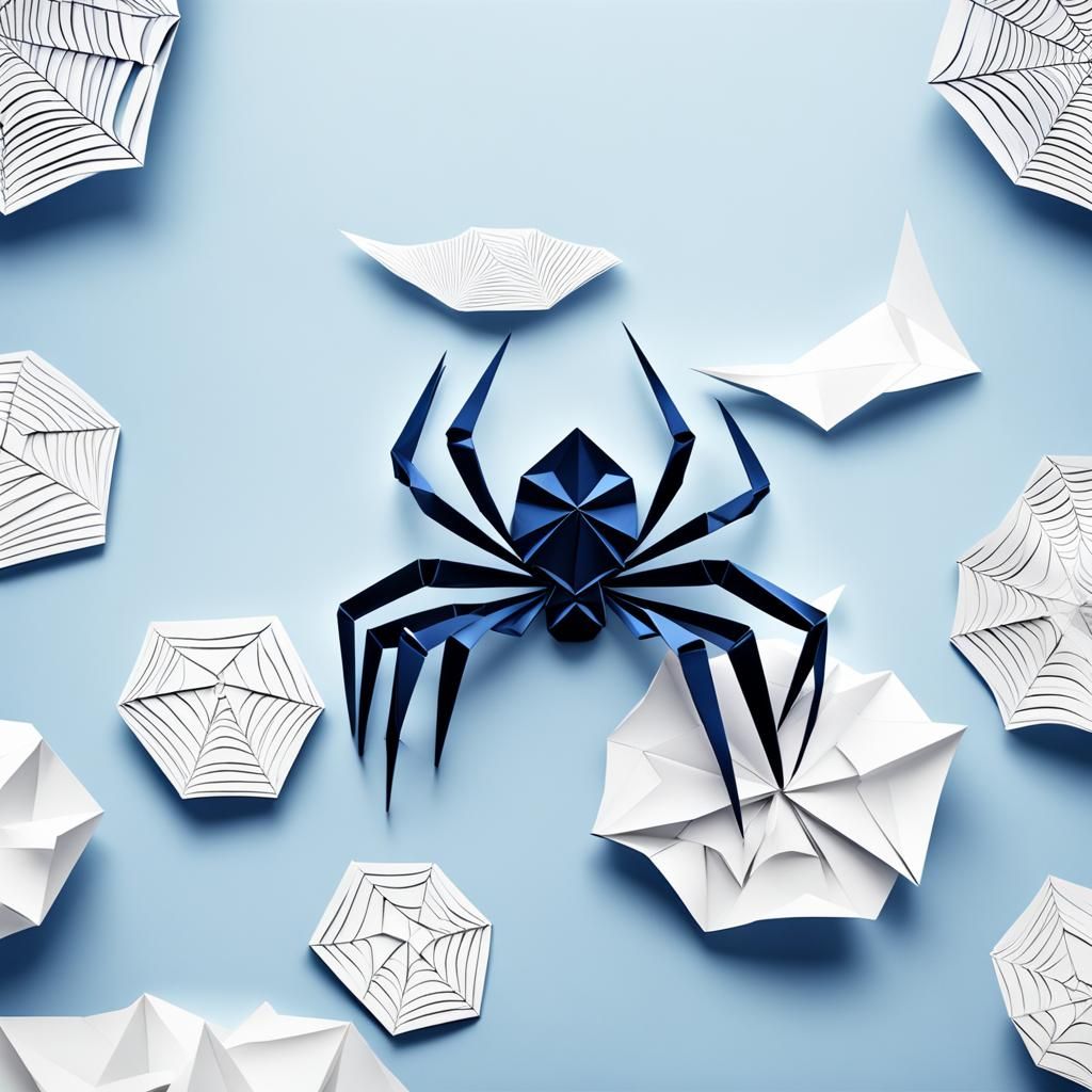 Origami Spider and Webs in Papercraft Style