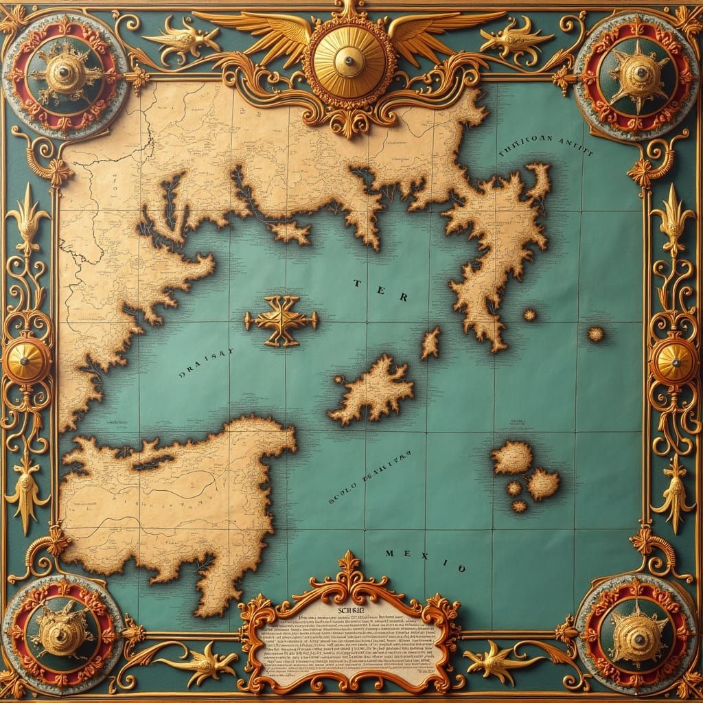 Renaissance Map with Sea Creatures and Latin Text